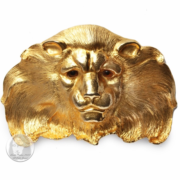 Christopher Ross Lion Head Belt Buckle Large 7in L 24kt Gold Plate SATC Vintage - Picture 2 of 9